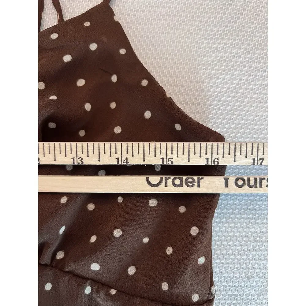 White Polka Dot (L) Brown Mini Dress-Babydoll Slip Dress-COQUETTE-Scarf-PLAYFUL - Picture 9 of 14